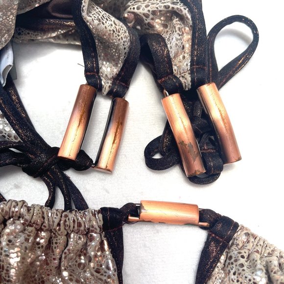 Beach Bunny Metallic Gold side tie 2 pc swimsuit - Picture 10 of 16